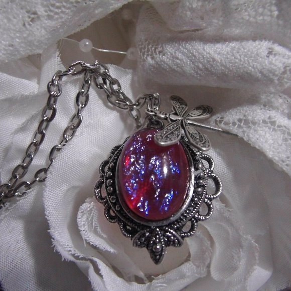 DRAGONS BREATH FIRE OPAL STONE NECKLACE DRAGONFLY - Picture 5 of 12